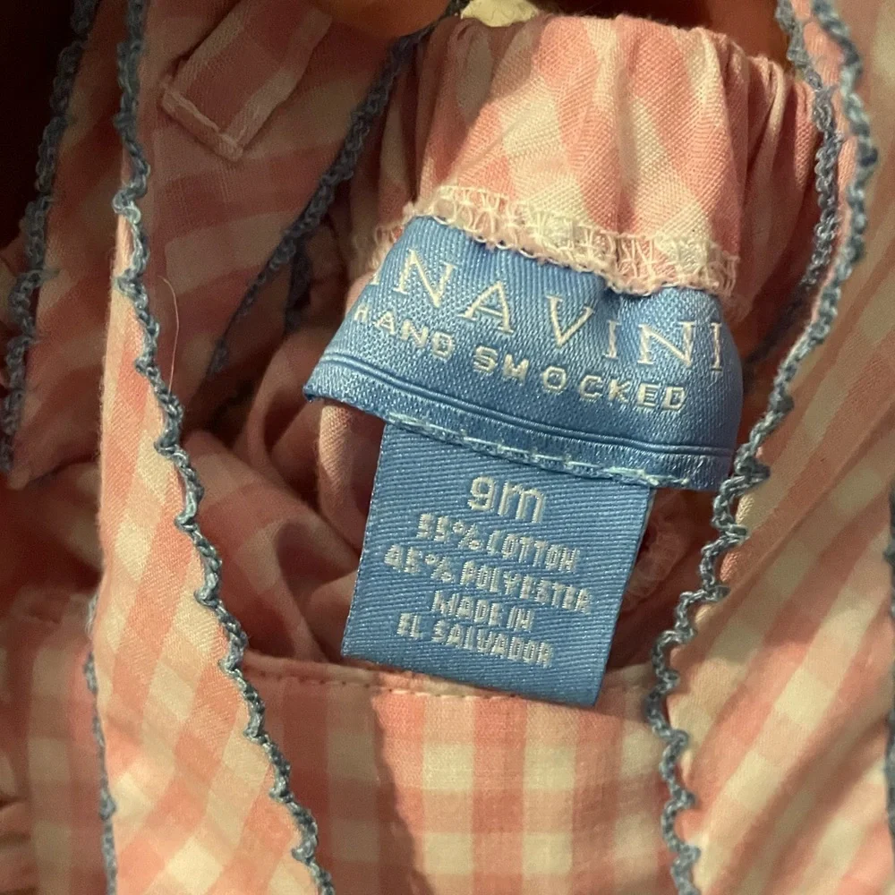 Anavini‎ Hand Smocked Pink Gingham Whale Bubble | 9 Months